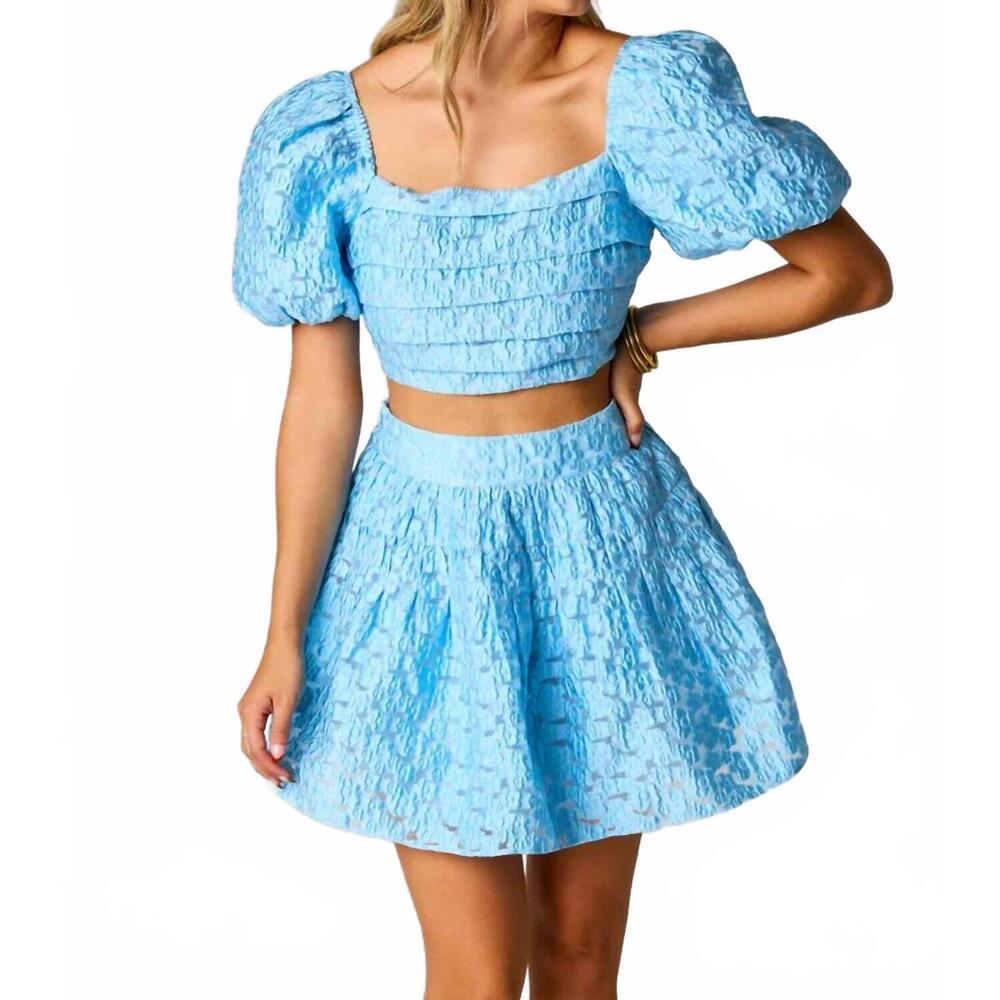 NEW BUDDYLOVE cutie cropped top and flowy mini skirt set in bright blue